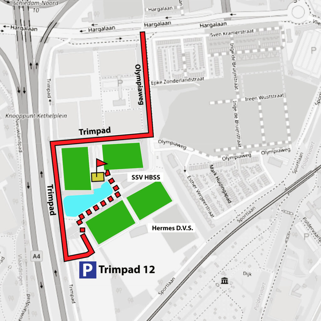 Plattegrond voor het multiveld op Sportpark Harga waar Team pastzjerik tijdelijk kickbokstrainingen geeft.